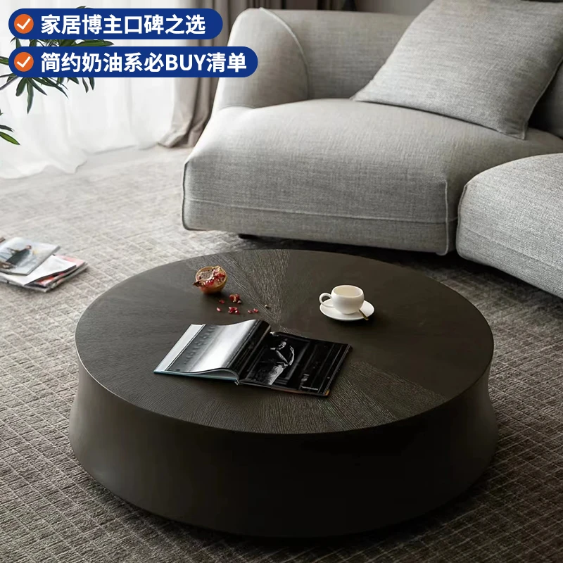 意式极简茶几客厅家用圆形高级感设计师简约轻奢现代黑色茶几组合
