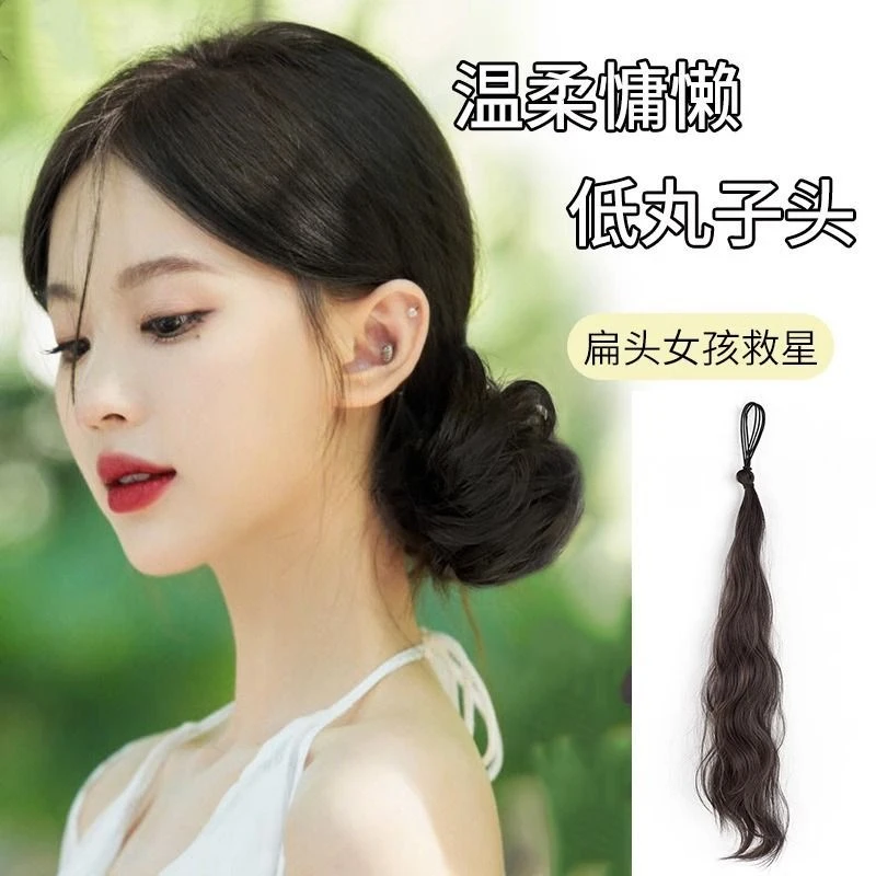 丸子头卷发蓬松增发量自绕发束一体式发圈发量稀少盘发丸子头发饰
