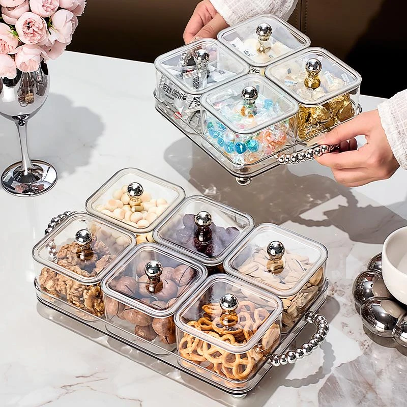 轻奢高档果盘家用客厅茶几干果盘新款2024坚糖果分格零食摆放托盘