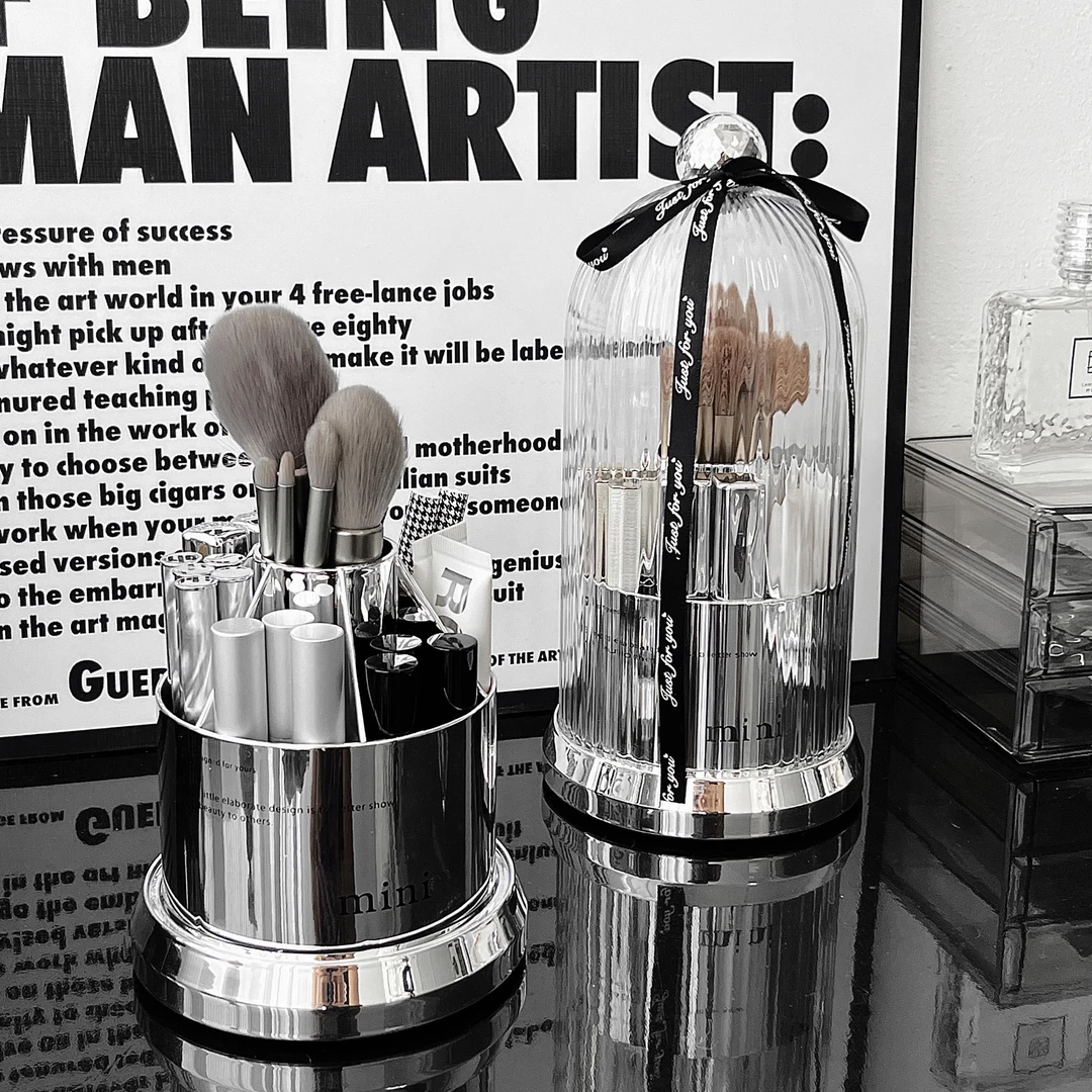 橱明星化妆刷收纳筒带盖防尘刷子桶旋转宿舍眼影口红化妆品收纳盒