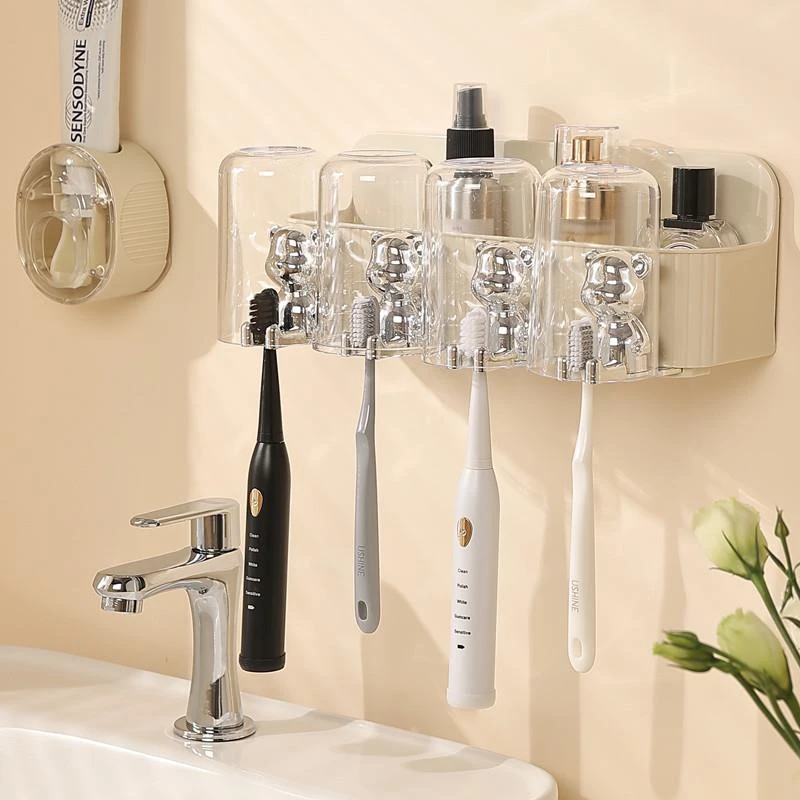 橱明星一家四口牙刷架漱牙杯置物架倒挂漱口杯轻奢电动刷牙杯挂架