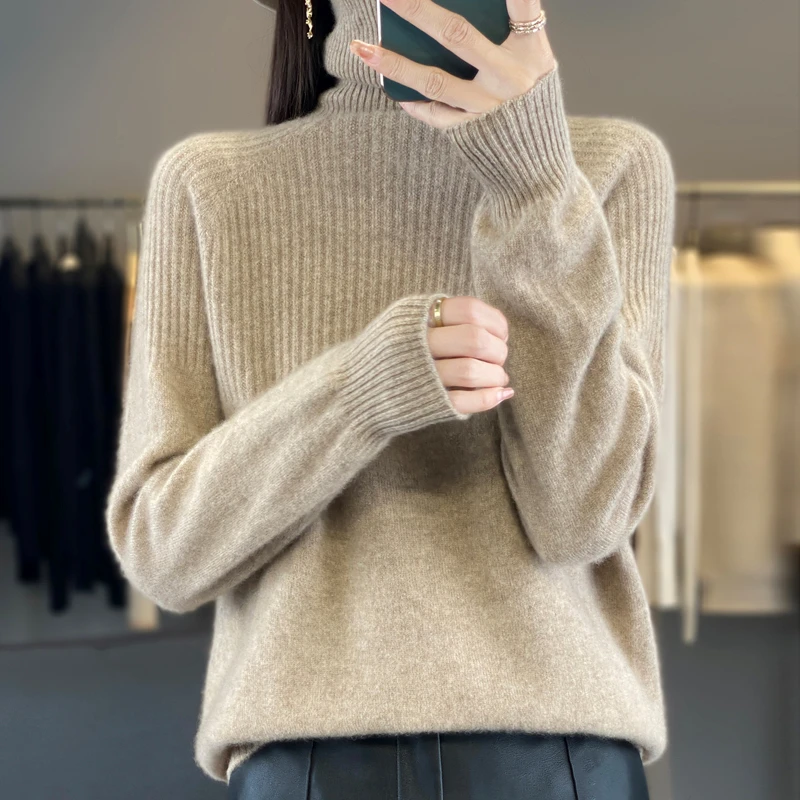 【梅姐专属】时尚经典高领羊绒衫百搭纯色显瘦针织上衣QHMDS-827
