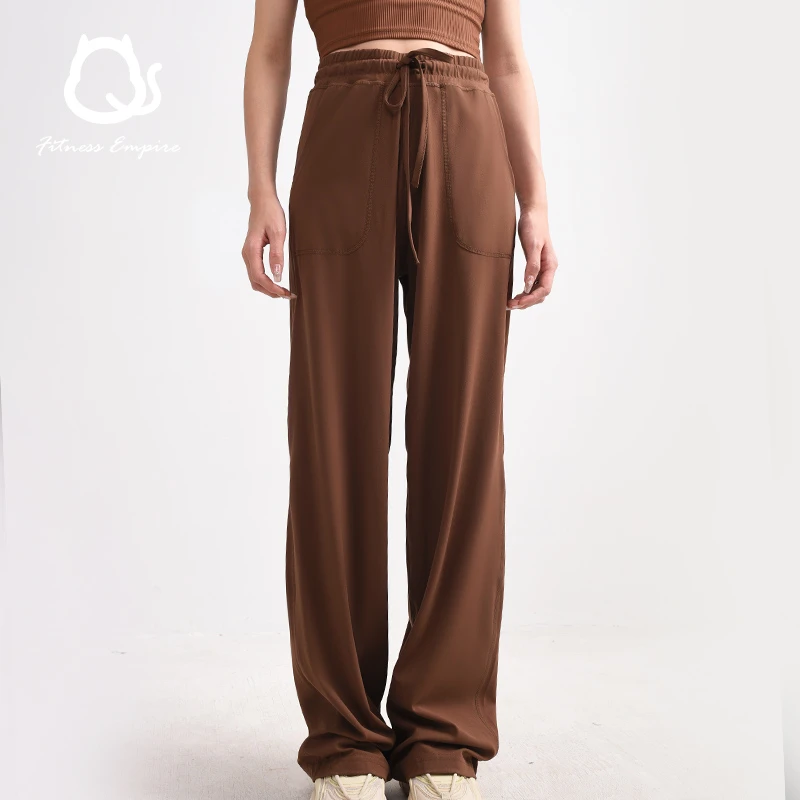 撸铁猫CK034带口袋直筒抗菌高腰提臀运动长裤休闲宽松抽绳瑜伽裤