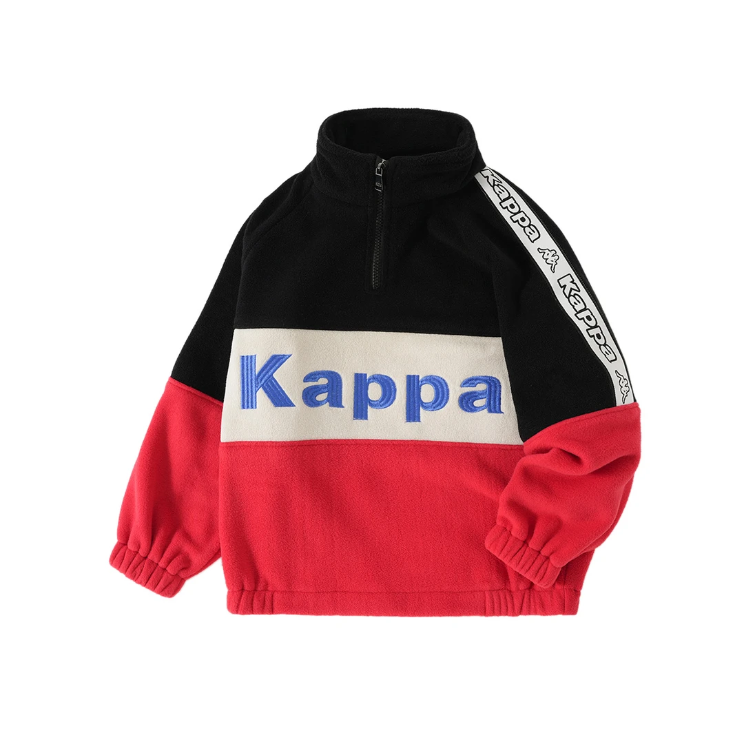 kappa卡帕童装冬季加绒儿童卫衣拼色保暖厚上衣KQCH22DWYU0029