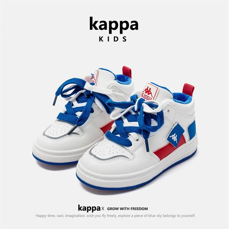 Kappa Kids男童板鞋2024秋冬季新款儿童高帮加绒棉鞋休闲运动鞋潮