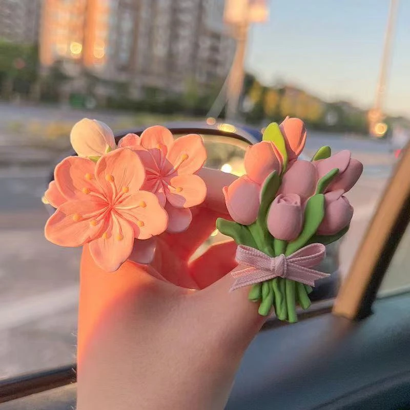 送女友夏日桃花可爱女生粉色系花朵空调出风口夹装饰香薰扩香石
