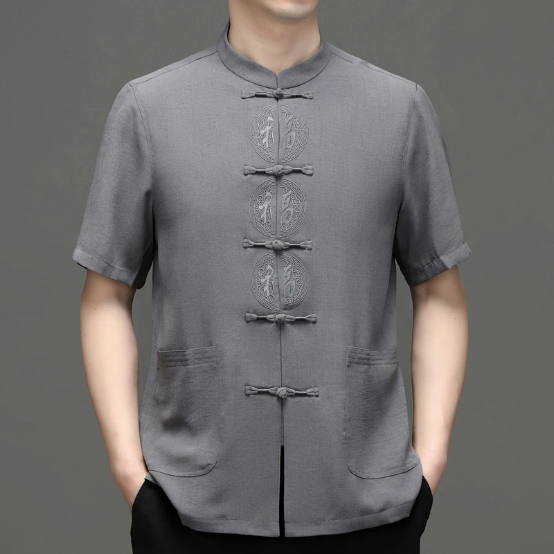 唐装男短袖大码夏季中国风男士上衣中式宽松中老年休闲