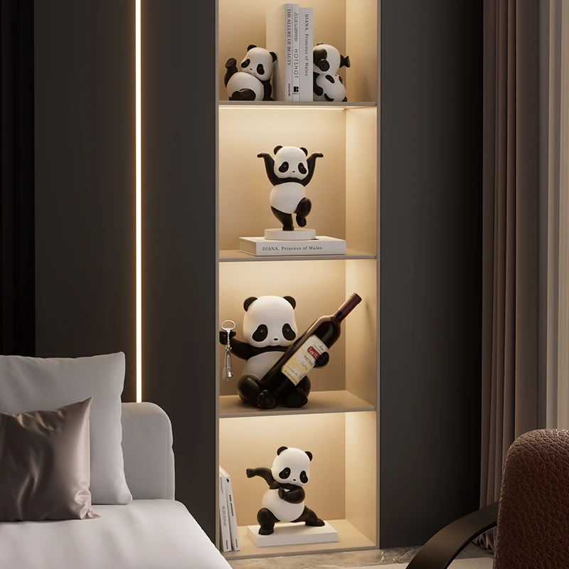 高端大气客厅熊猫酒柜轻奢电视柜玄关书房送礼乔迁家居摆件工艺品