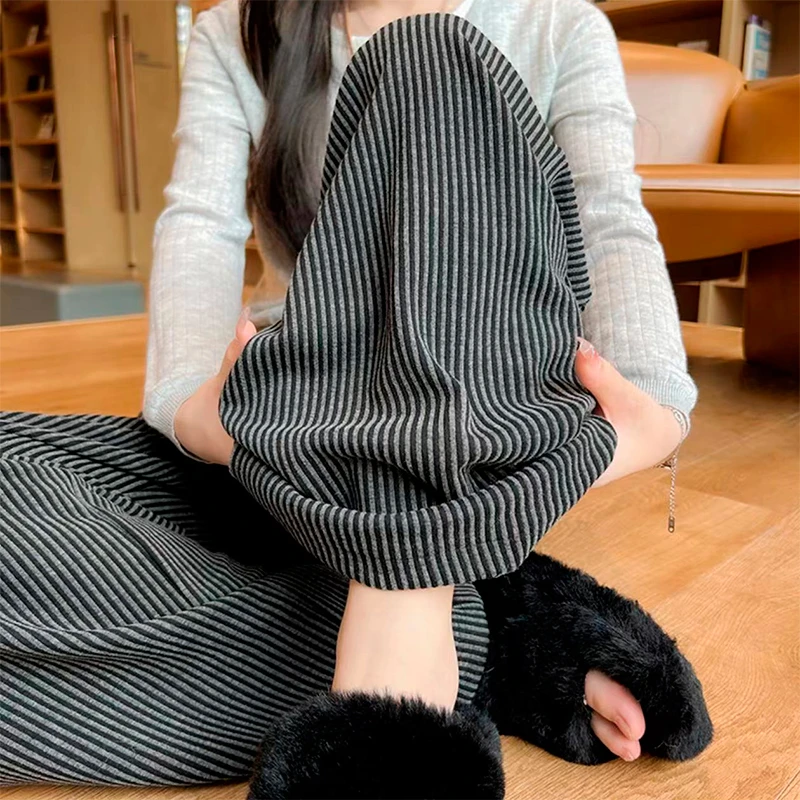 24年秋季新款竖条糯米山本裤显瘦白色高腰阔腿裤宽松垂感拖地裤