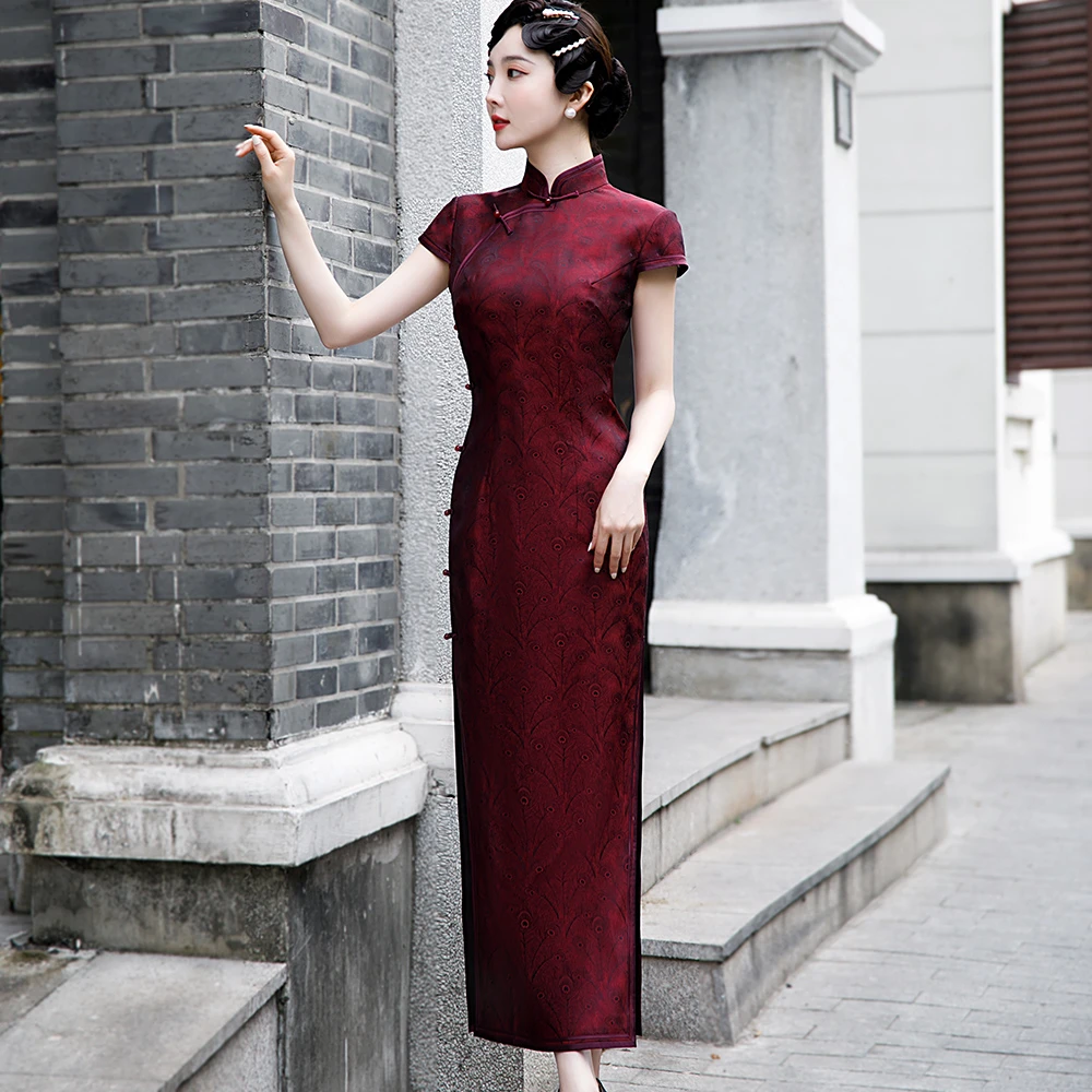 2025新款真丝桑蚕丝改良高端气质优雅显瘦婚礼喜妈妈长款旗袍