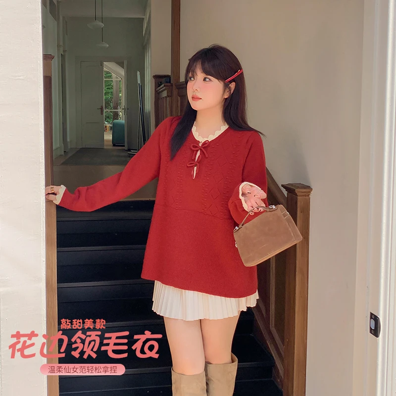 【霏霏专属】秋季新款时尚气质休闲法式蝴蝶结系带毛衣-F282