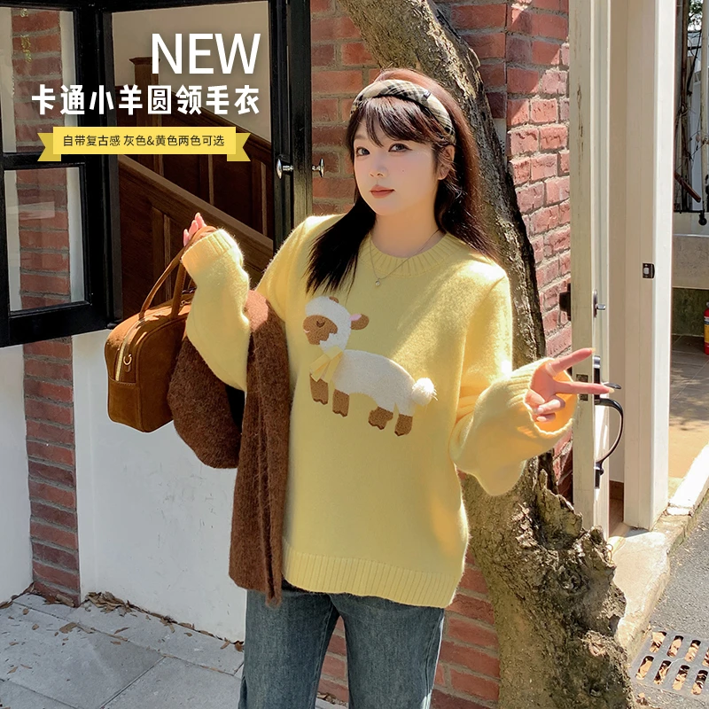 【糖果味】秋季新款气质时尚百搭休闲小羊提花圆领毛衣-F307