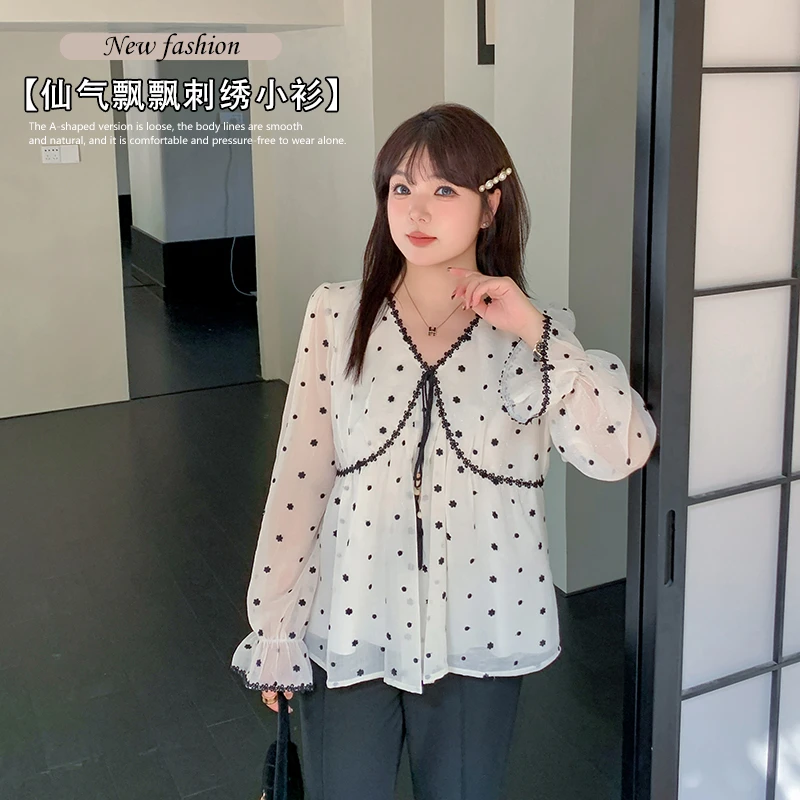 【霏霏专属】2024秋洋气大码女装法式波点长袖衬衣-L258