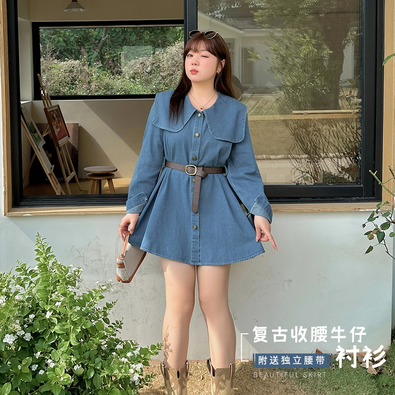 【静谧森林】春季时尚韩版设计感宽松洋气复古收腰牛仔衬衫-L177