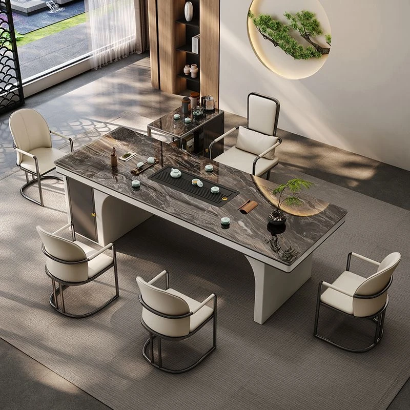 岩板茶桌椅组合高端奢石茶台办公室家用阳台现代轻奢超晶石泡茶桌