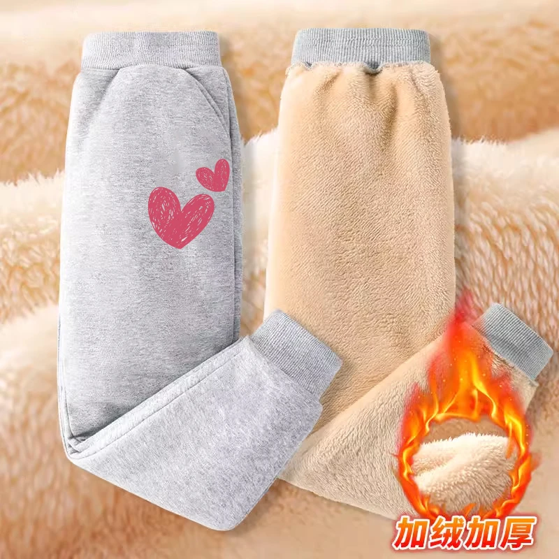 女童羊羔绒裤子冬季新款儿童加绒加厚运动裤女孩校园一体绒保暖裤