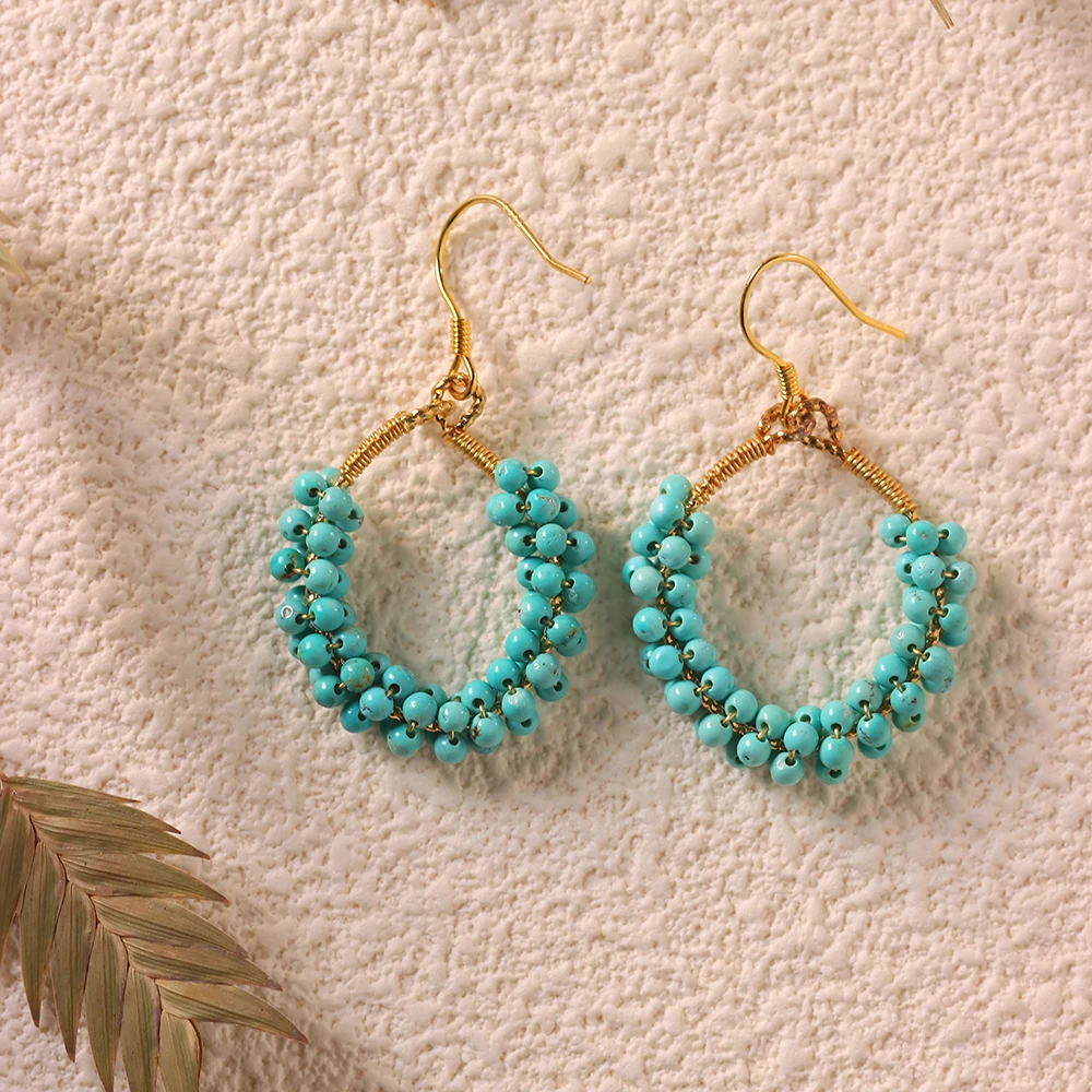 湖北十堰天然原矿绿松石高瓷高色设计款耳环珠径2mm+