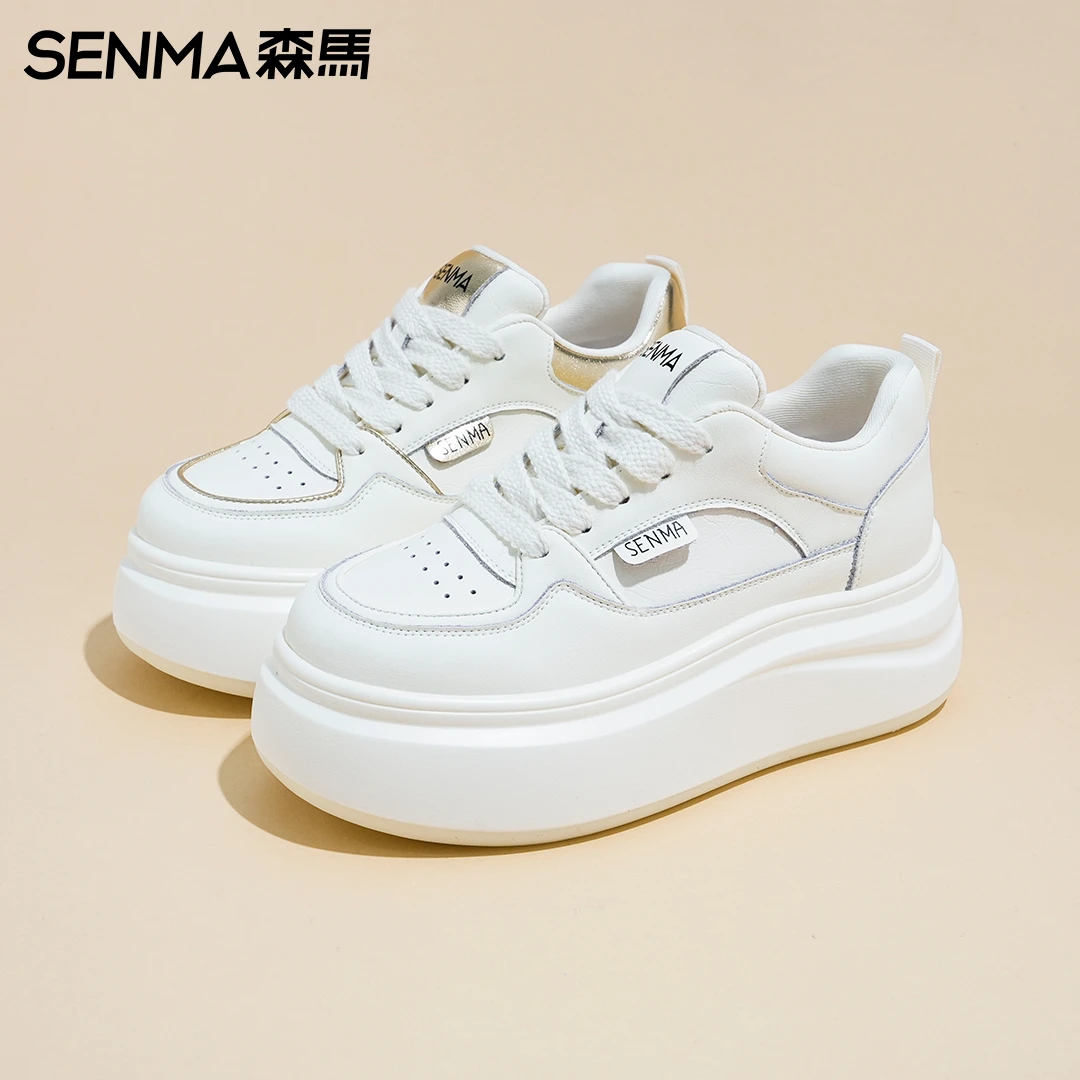 SENMA/森马【隐形增高6cm】夏季百搭休闲2024透气网面厚底小白鞋