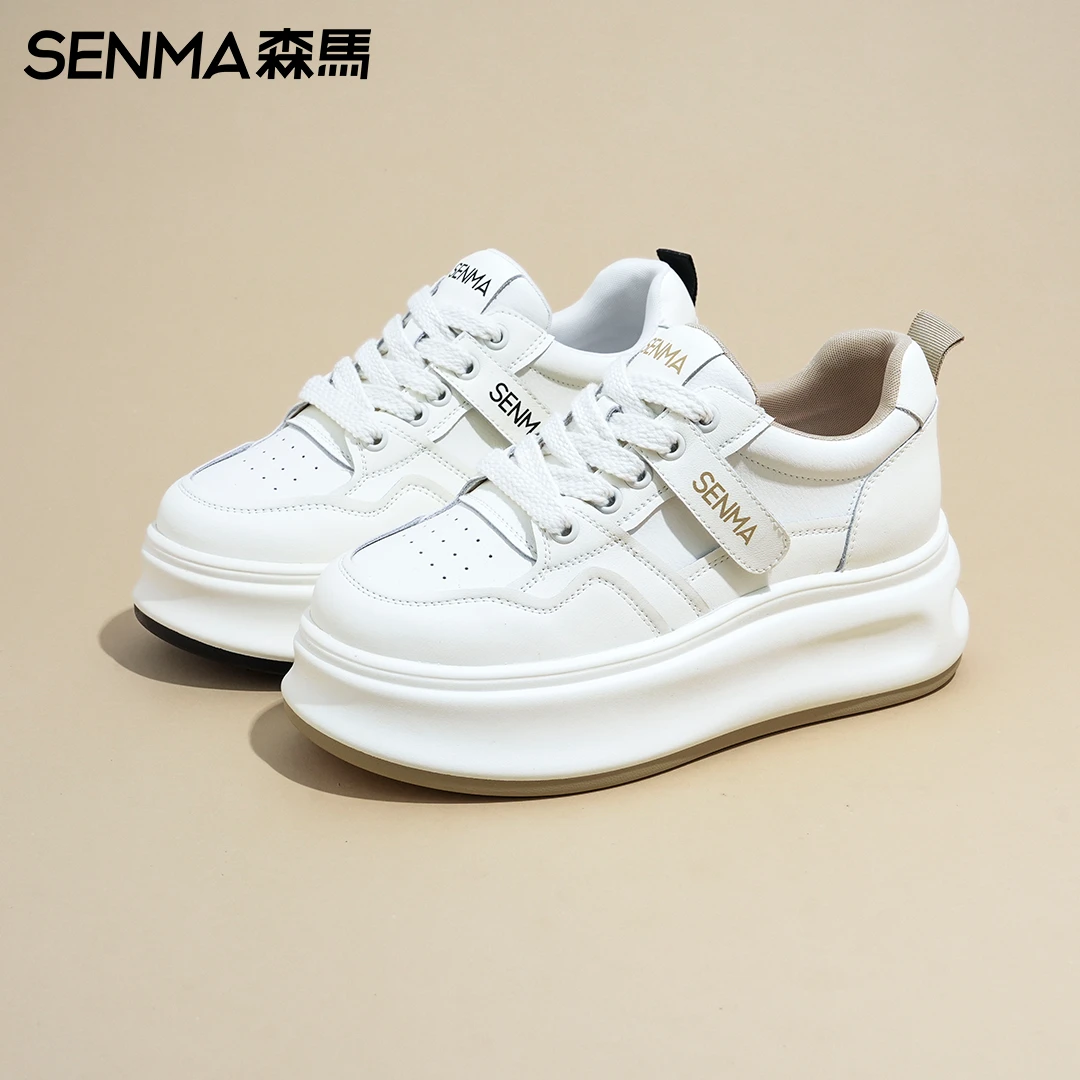 SENMA/森马【隐形增高6.5cm】2025春夏时尚透气百搭休闲厚底小白鞋