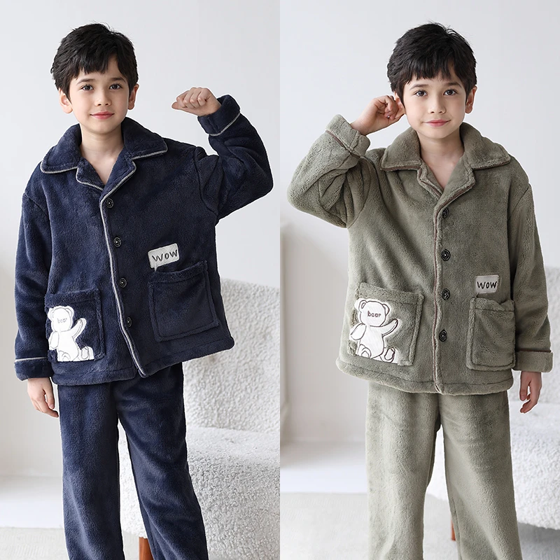 男童儿童睡衣2025秋冬新款法兰绒加厚中大童秋季珊瑚绒男孩家居服