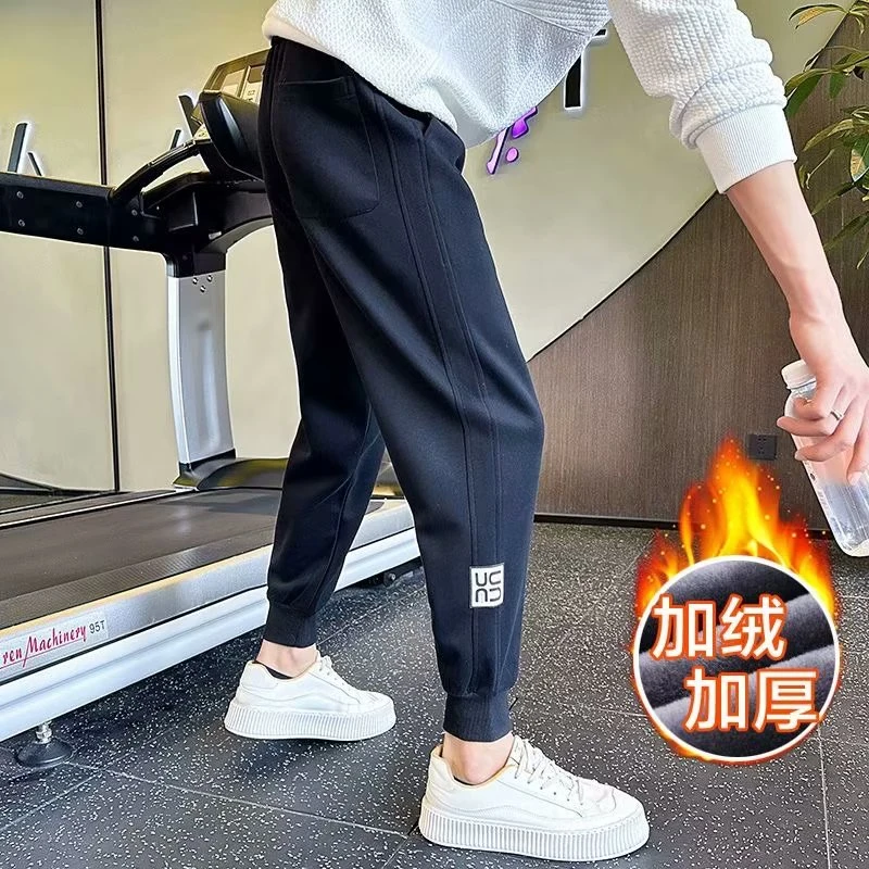 新款男士运动卫裤秋冬款常规加绒束休闲时尚百搭修身宽松小脚长裤
