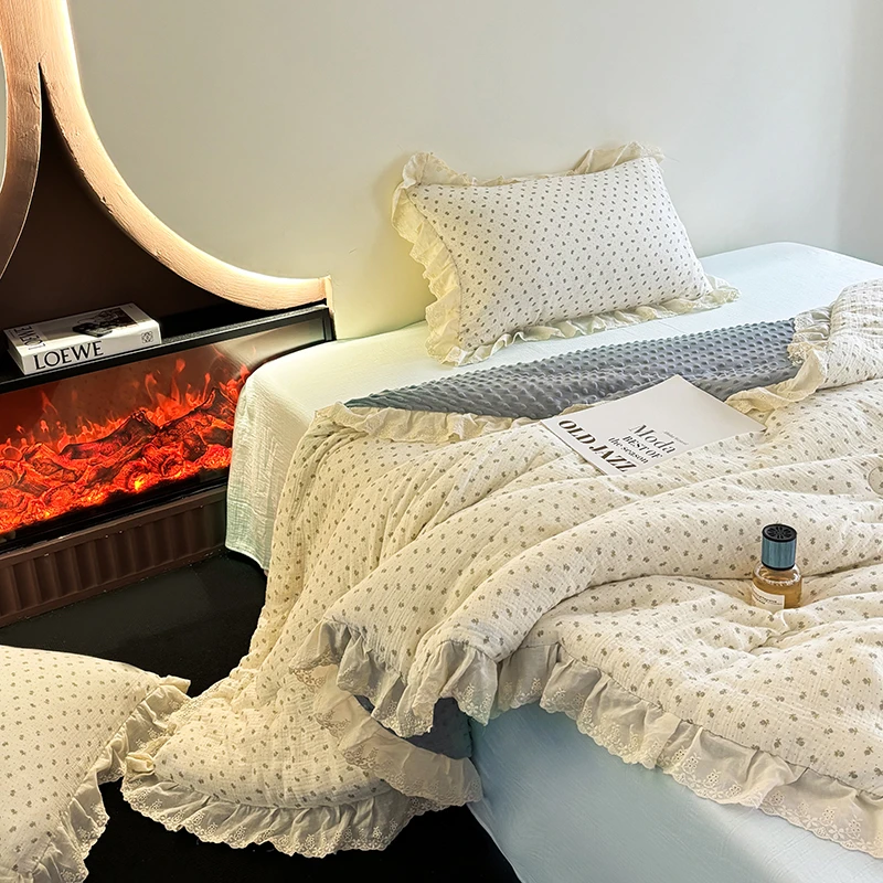 【新款】秋冬爆款全棉纯棉皱皱纱布豆豆安抚被双面被芯被子