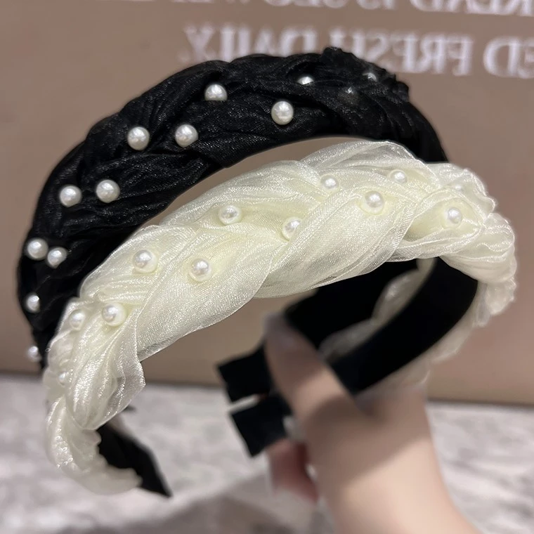 欧根纱珠珠发箍夏天气质头箍宽边压发卡脸小甜美