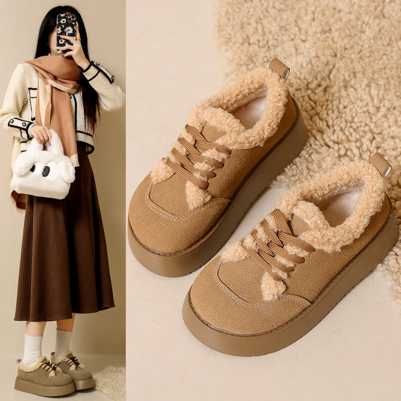 勃肯鞋女2024厚底新款秋冬季时尚百搭加绒保暖防滑复古雪地靴棉鞋