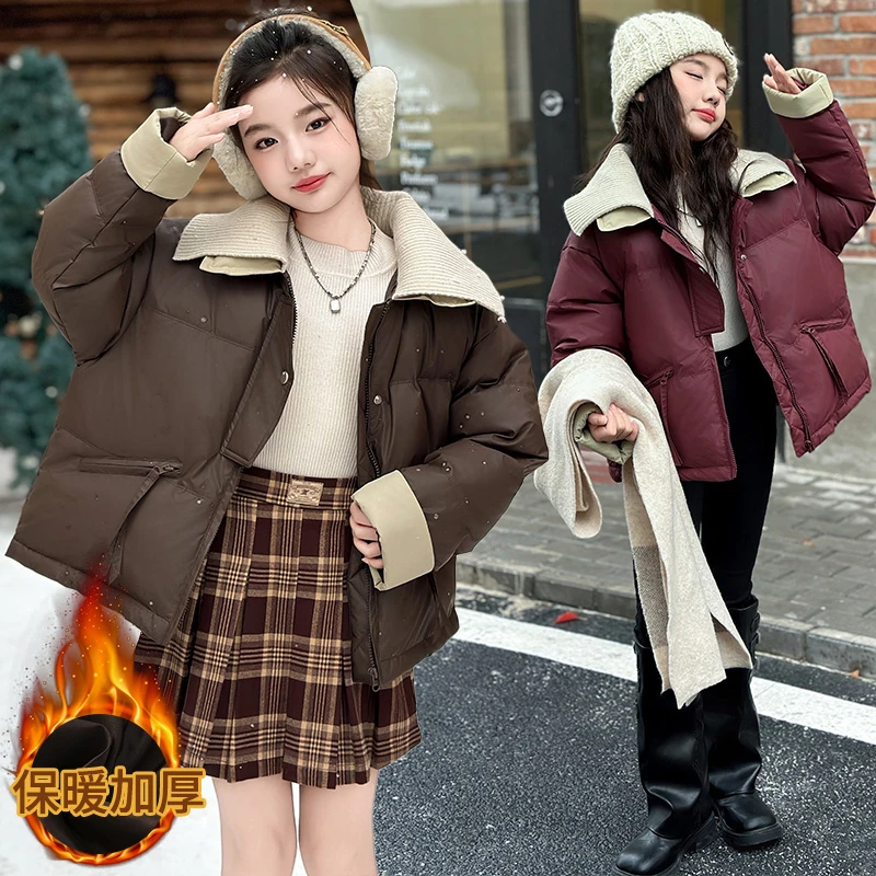 女童加厚外套2024冬季新款大童韩版休闲时尚棉服儿童保暖免洗棉衣