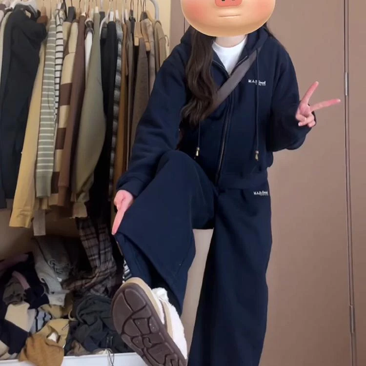 新款跑步休闲运动服套装女春秋学生宽松韩版时尚卫衣两件套学院风