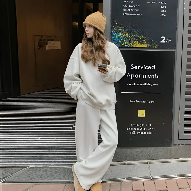 灰色休闲运动套装女春秋2024新款韩版宽松慵懒风卫衣阔腿裤两件套