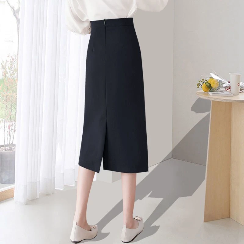 高品质职业西装半身裙女中长款后开叉高腰A字裙显瘦打底包臀裙