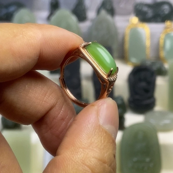 和田玉（碧玉）戒指银S925镀金镶嵌