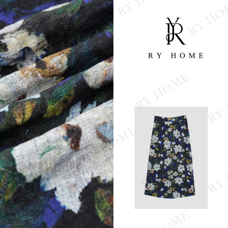 【容雨RYHOME】“蔓青萝”亚麻＋苎麻花纹休闲半裙24Q1232