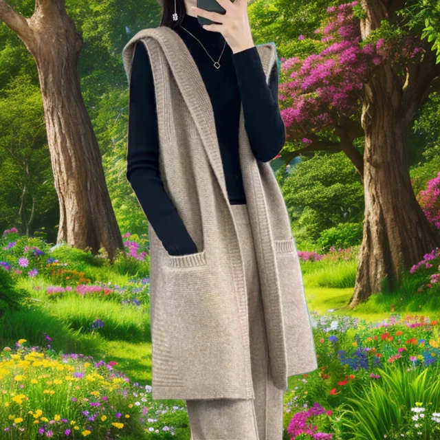 洋气新款连帽早春马甲女春秋包臀宽松毛衣外套千金清冷感贵系衣服