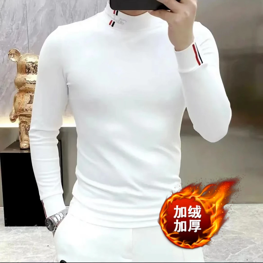 秋冬季半高领男士卫衣高档潮流加厚长袖T恤百搭修身打底衫上衣服