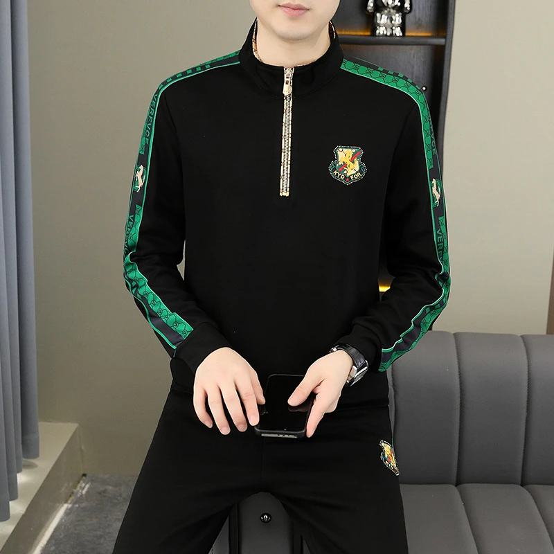 男士秋季上新半拉链长袖卫衣时尚休闲百搭立领潮流纯色男装套装