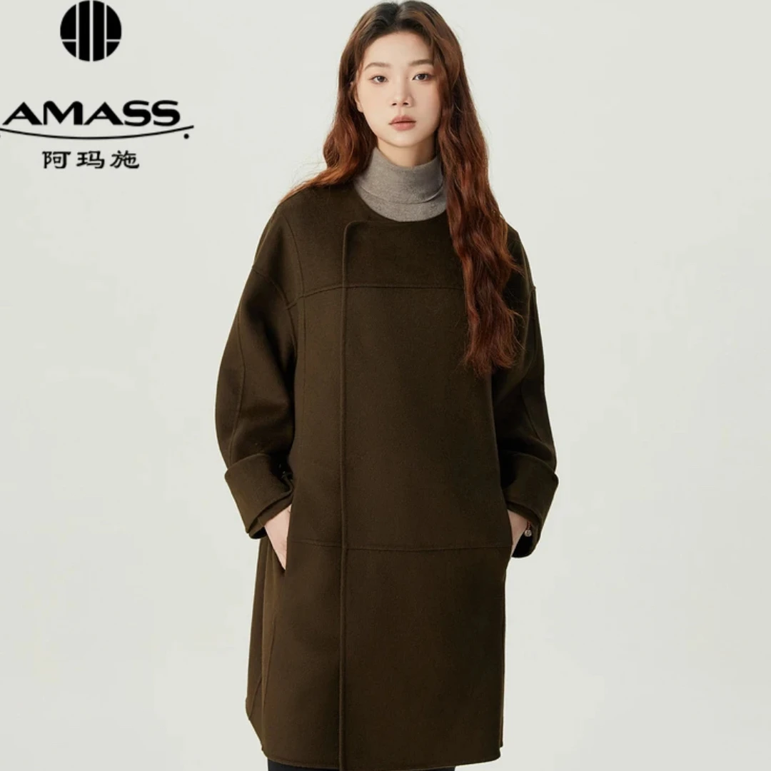AMASS/阿玛施热力感秋冬复古中长款双面呢百搭宽松大衣5400770