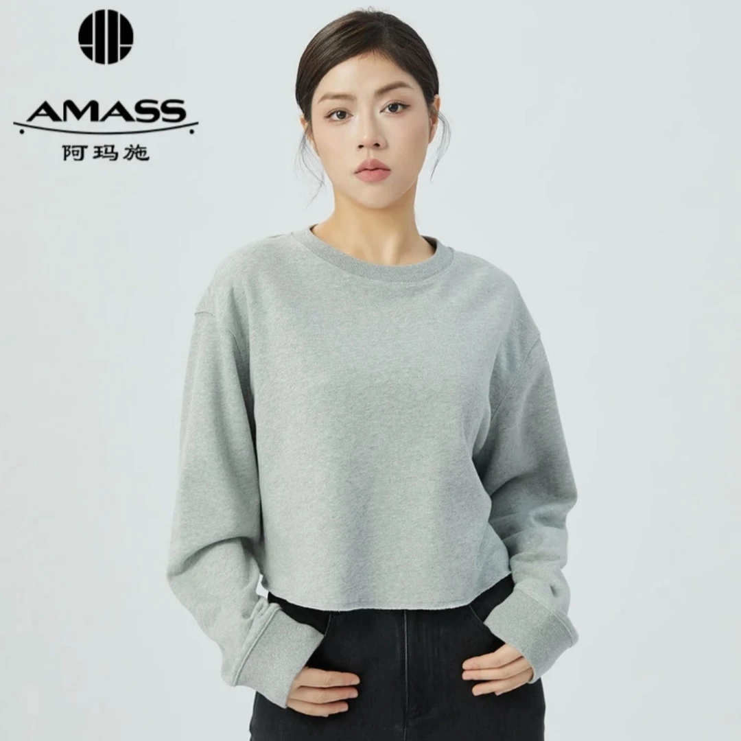 AMASS阿玛施美拉德银丝质感带葱舒适亲肤短款宽松卫衣5300936