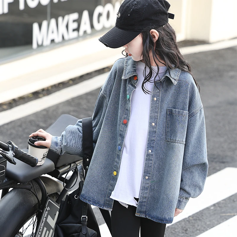 女童牛仔衬衫春秋2025新款儿童长袖上衣秋季女孩大童衬衣外套薄款