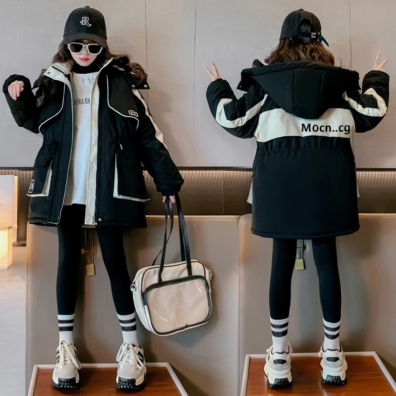 女童冬款加绒加厚派克服外套2024新款儿童棉衣女孩棉服6-12岁潮款