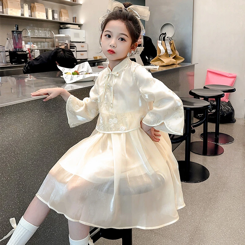 女童中国风连衣裙春装2024新款儿童长袖古装公主裙中大童汉服裙子