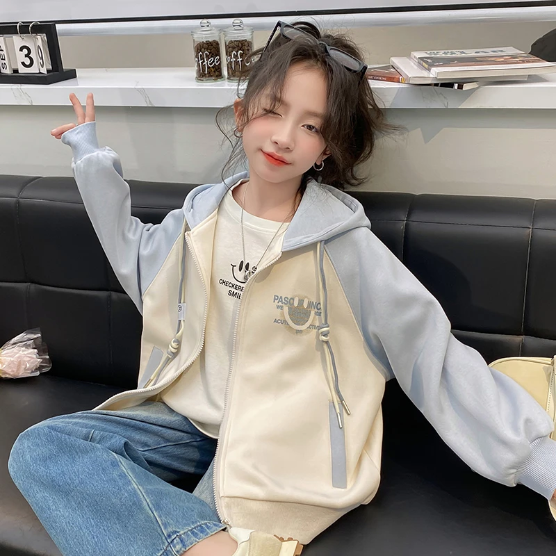 女童秋装外套2024新款洋气中大儿童休闲连帽棒球服春秋款开衫上衣
