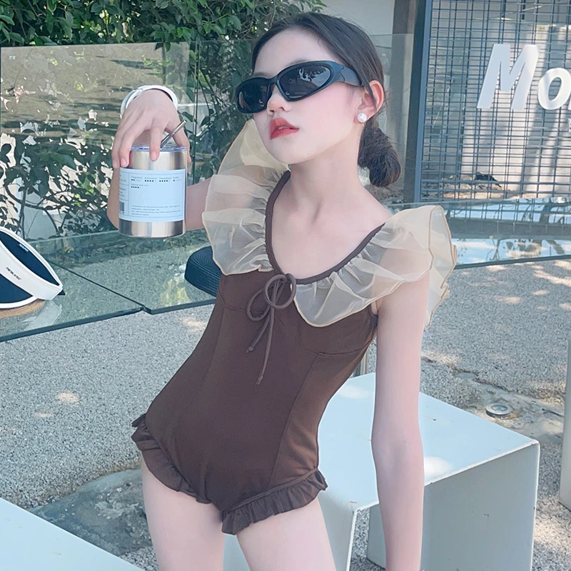 女童夏季泳衣2025新款儿童多巴胺连体游泳衣女孩速干大童防晒泳衣