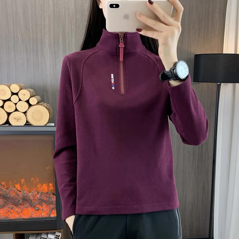 户外抓绒衣长袖休闲加厚加绒高领保暖冬季立领户外运动套头女士