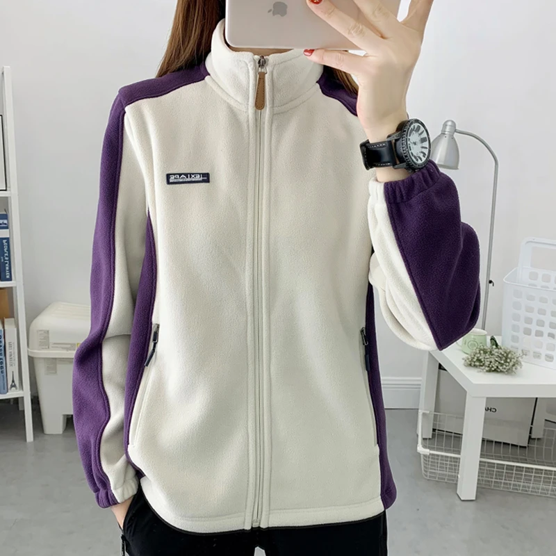 摇粒绒户外女士抓绒衣女秋冬季加绒加厚保暖锁温休闲外套户外运动