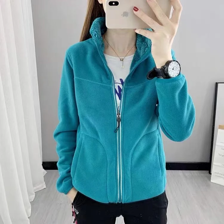 抓绒衣女两面穿双面防风冬季户外加绒加厚保暖摇粒绒内胆开衫女士