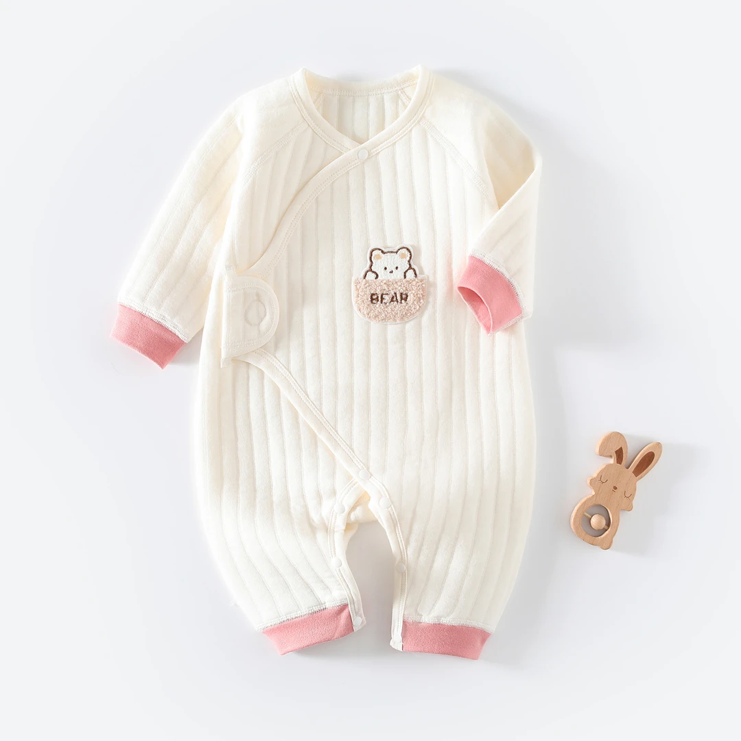 秋冬季春款婴儿衣服夹丝保暖加厚男女宝宝新生儿连体衣蝴蝶衣爬服