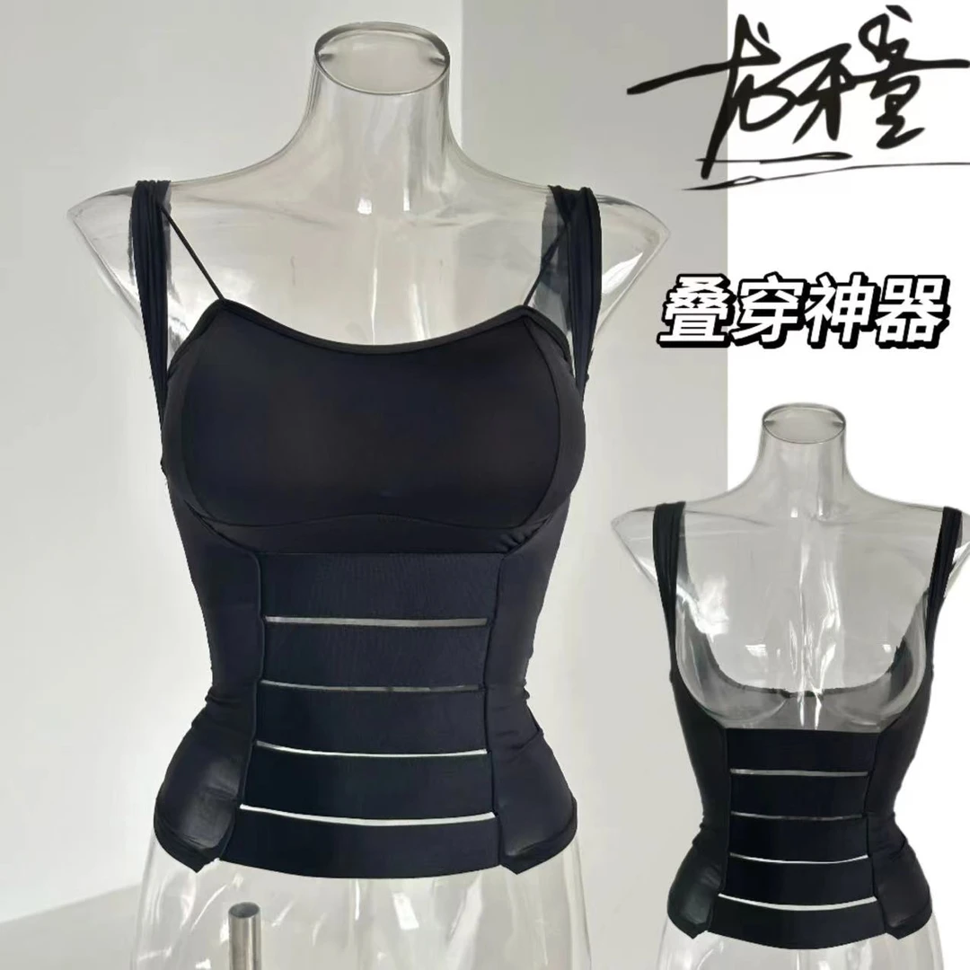 龙怼怼推荐【黑绷带】吊带女士夏季透气叠穿运动健身紧身黑色收腰