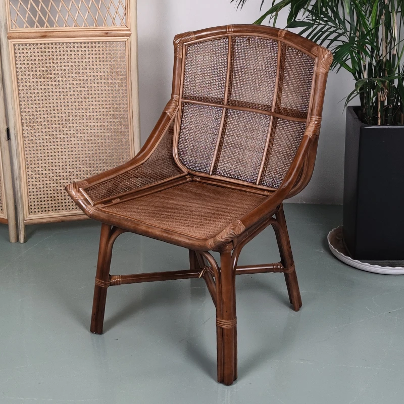 良顺复古藤椅印尼真藤藤编靠背休闲靠背椅子阳台懒人椅中式沙发椅